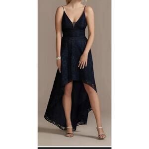 DB Blue lace Evening Dress High-Low Wedding Guesst Bridesmaid Prom Size 12